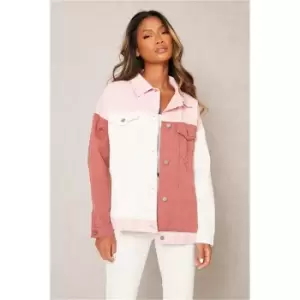 Image of I Saw It First Pink Colour Block Denim Jacket - Pink