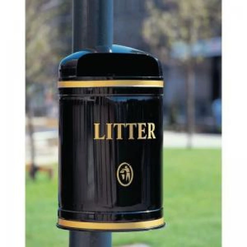 Image of ESE Direct 40L Wall Mounted Hooded Litter Bin - Black 317869 Outdoor Litter Bins