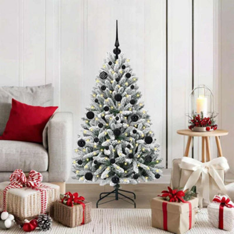 Image of vidaXL Artificial Christmas Tree with Black Balls Green and White 120cm PVC and Metal, Green 3395731