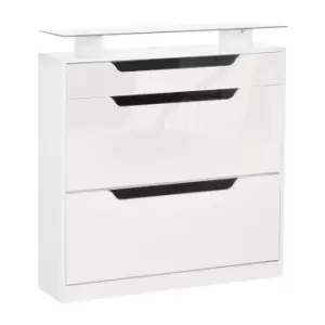 Image of Homcom Shoe Cabinet With 3 Drawers High Gloss Storage Cupboard With Glass Top White