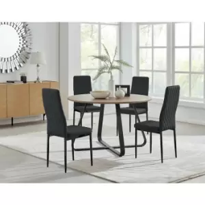Image of Santorini Brown Round Dining Table And 4 Black Milan Black Leg Chairs - Black