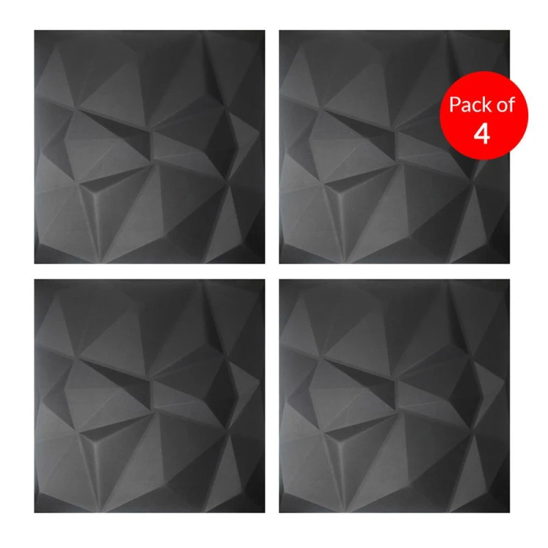 Image of ENER-J 3D Diamond Embossed PU Leather Wall Panels 600x600mm 25mm (4) in Black Unisex
