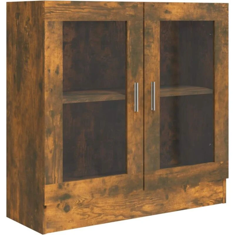 Image of Vidaxl Vitrine Cabinet Smoked Oak 82.5X30.5X80 Cm Engineered Wood, Brown 815615
