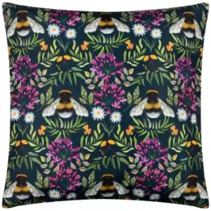 Image of Wylder Nature House Of Bloom Zinnia Bee Outdoor Cushion Navy