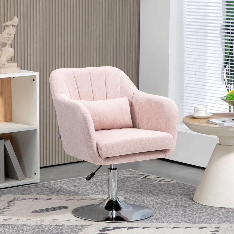 Image of HOMCOM Stylish Retro Linen Swivel Tub Chair Steel Frame Cushion Seat Pink TJ Hughes 5056725562205