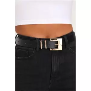 Image of I Saw It First Black Metal Buckle And Loop Faux Leather Belt - Black