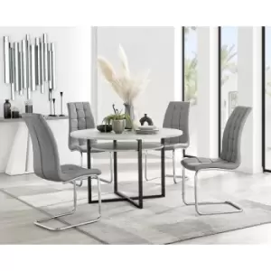 Image of Furniturebox Adley Grey Concrete Effect 120cm Storage Dining Table & 4 Grey Murano Silver Leg Faux Leather Chairs