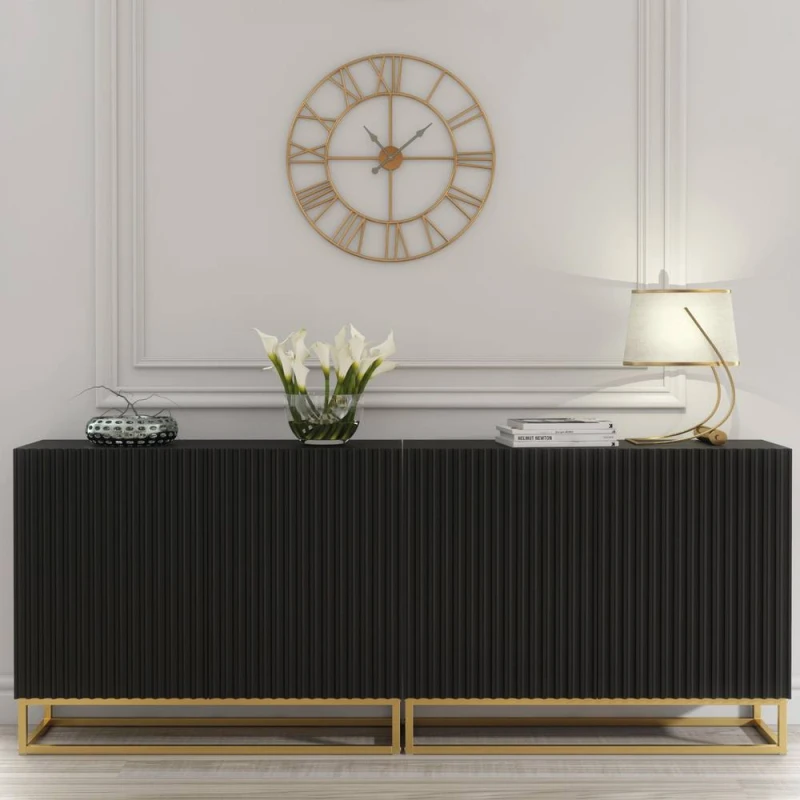 Image of Creative Furniture Ripple Duo Sideboard 200cm - Black with Fluted Doors Black Unisex