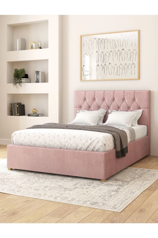 Image of Aspire Olivier Electric Adjustable Bed Upholstered in Plush Velvet Fabric with Pocket Sprung Mattress UK Made in Light Pink Size: King Light Pink Un