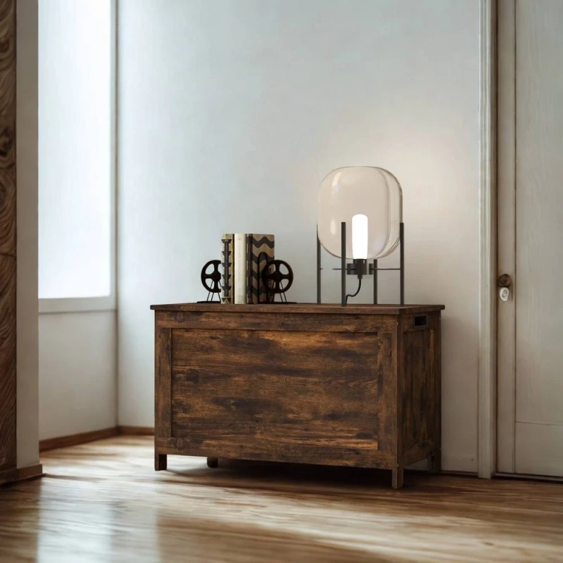 Image of FURNOS Industrial Wooden Storage Box Chest Trunk Rustic Brown Brown Unisex