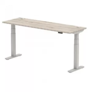Image of Air 1800/600 Grey Oak Height Adjustable Desk with Cable Ports with Silver Legs