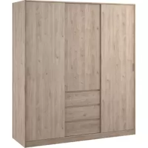 Image of Naia Wardrobe with 2 Sliding Doors + 1 Door + 3 Drawers in Oak structure Jackson Hickory