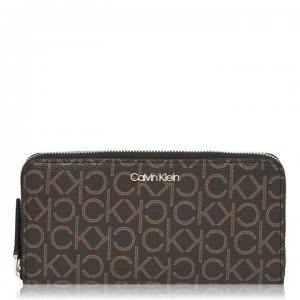 Image of Calvin Klein Mono Zip Around Purse - BROWN MONO 0HD