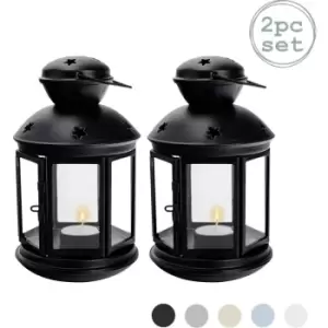Image of Metal Hanging Tealight Lanterns - 20cm - Black - Pack of 2 - Nicola Spring