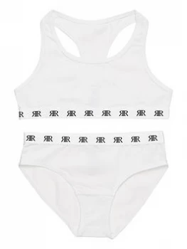 Image of River Island 2 Piece Racer Crop Top Briefs Set White Size 9-10 Years Girls