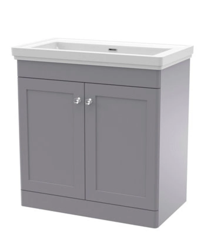 Image of Nuie Classique 800mm Floor Standing 2 Door Vanity Unit With 0 Tap Hole Basin-Satin Grey
