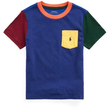 Image of Polo Ralph Lauren Junior Boys Pony Multi Block T Shirt - Fall Royal Mult