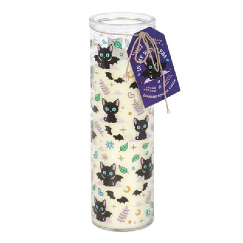 Image of Something Different Something Different Lavender Cat Print Tube Candle in White White One Size Unisex 5063852075669