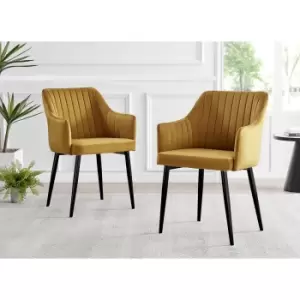 Image of Furniture Box 2X Calla Yellow Velvet Dining Chairs With Black Legs