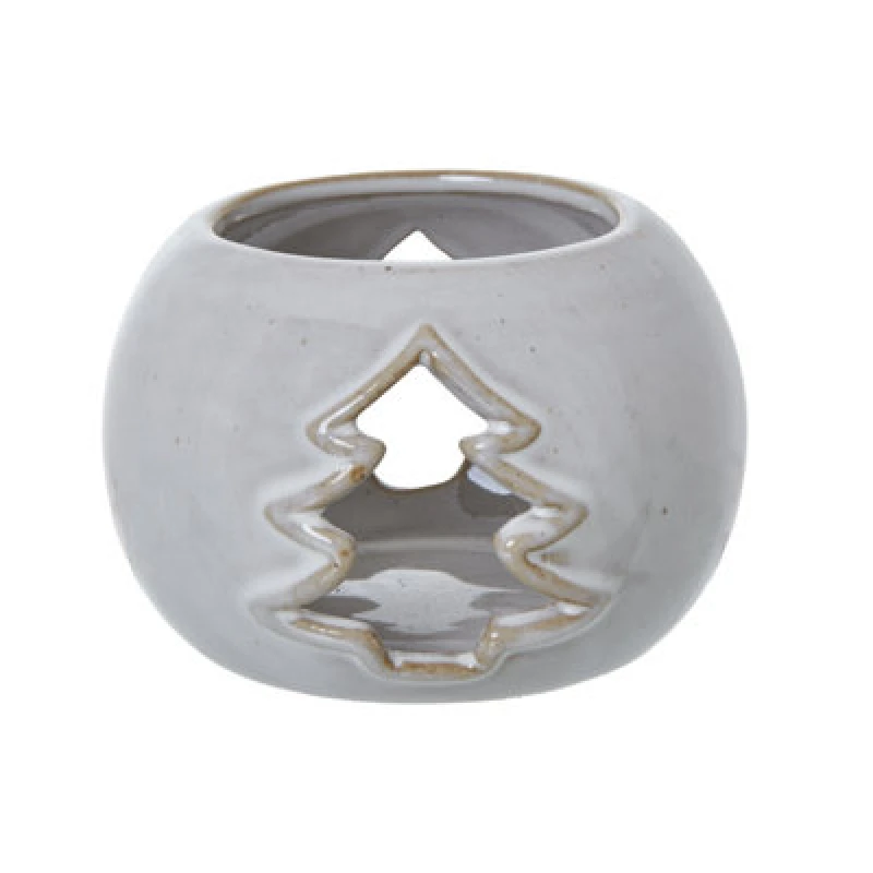 Image of White Ceramic Tree Cut-Out Round Tealight Holder