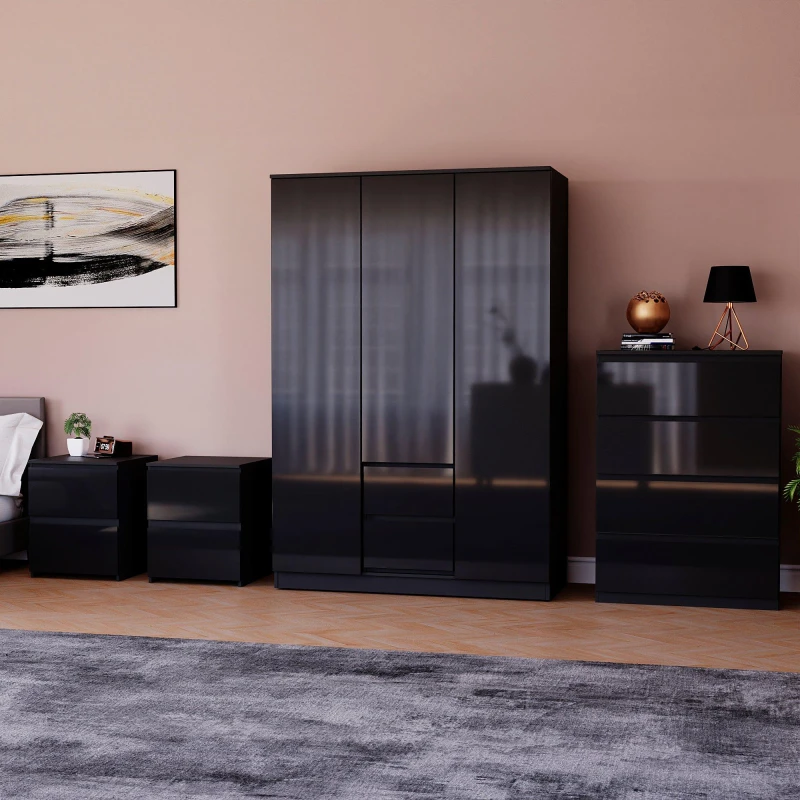 Image of Lassic Vida Designs Glinton Gloss 4 Piece Bedroom Set 7 Black unisex 4 Piece