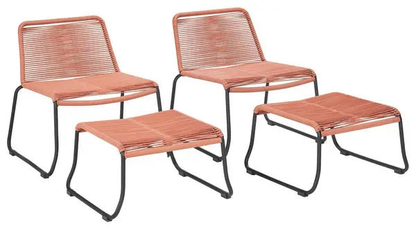 Image of Pacific Pacific Pang Pair of Metal Garden Chair with Stools - Orange
