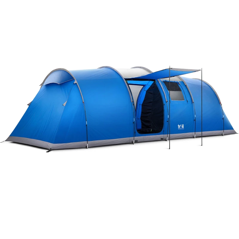 Image of Trail Outdoor Leisure Large Tunnel Tent 6 Man 2 Bedroom Family Camping Waterproof Sewn In Groundsheet Blue