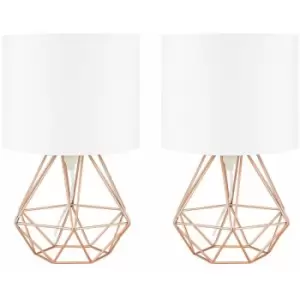 Image of Minisun - 2 x Cage Table Lamps - Copper & White