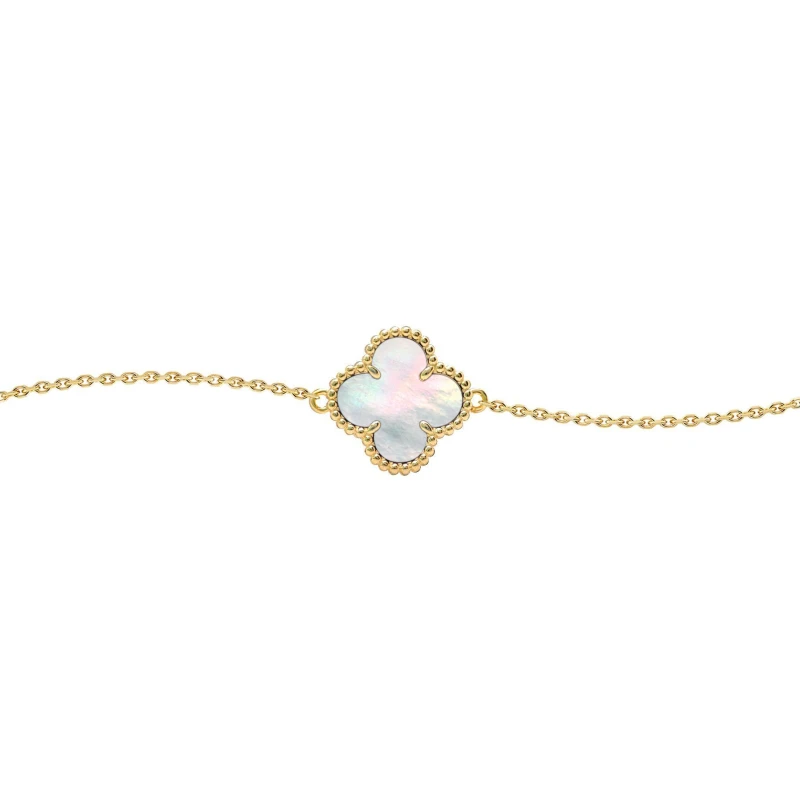 Image of Jewelco London Gold-plated Silver Clover Mother of Pearl Charm Bracelet 7-8.5" - ABB238-GP Gold