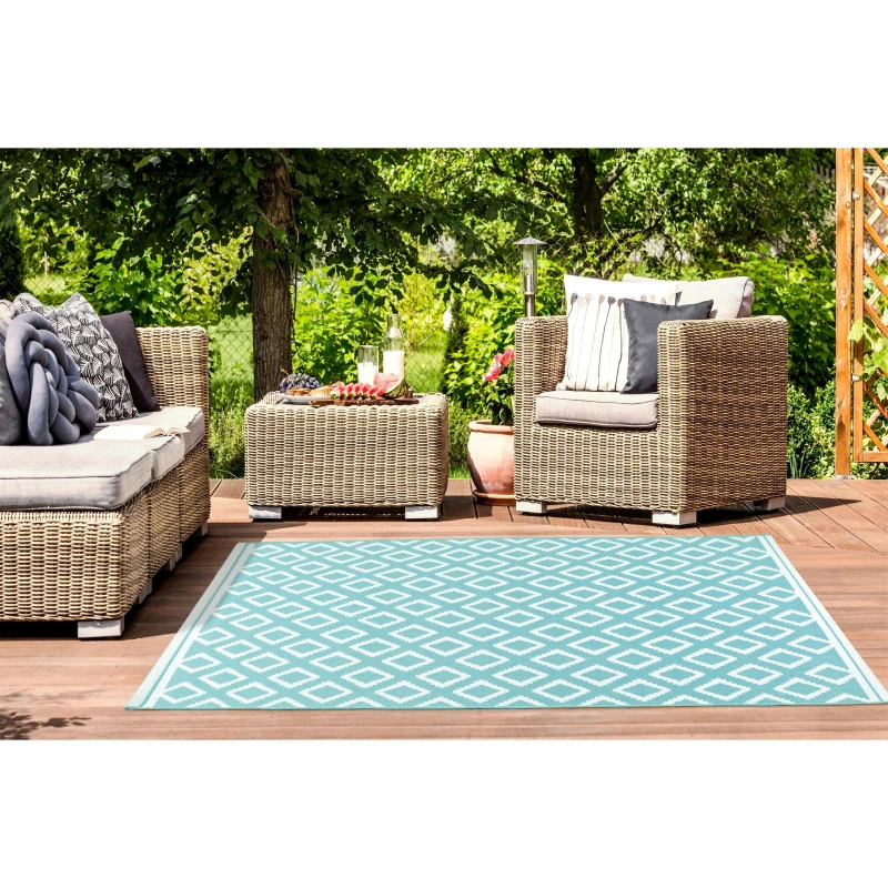 Image of Rugstyle Summer Breeze Outdoor Rug in Aqua Size: 100cm x 150cm Aqua Unisex 100cm x 150 cm