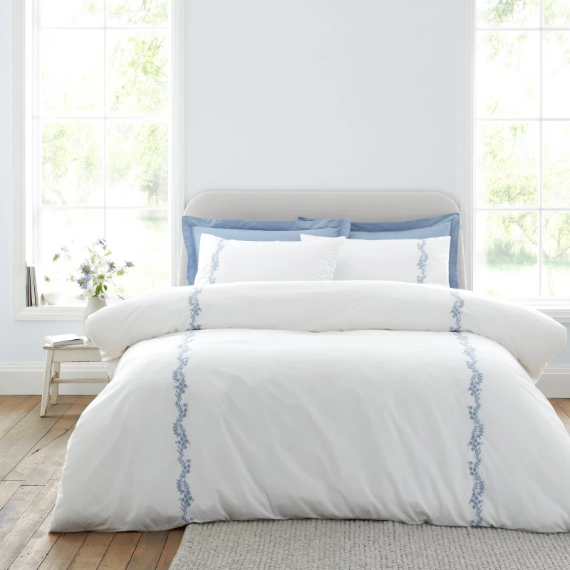 Image of Bianca Camille Embroidered Floral Cotton Duvet Cover Set Duvet Cover Sets Single White 38031301010