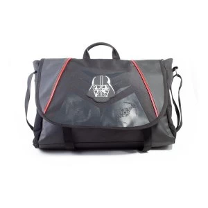 Image of Star Wars - Darth Vader Mask Badge With Tiefighter Design Messenger Bag - Black/Red