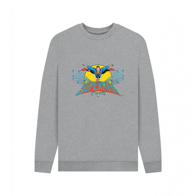 Image of Superman Mens Official Flying Sweatshirt in Light Grey Size: Small Light Grey Male S