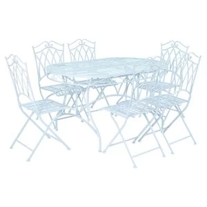 Image of Charles Bentley Wrought Iron 6-Seater Outdoor Dining Set - Pastel Blue