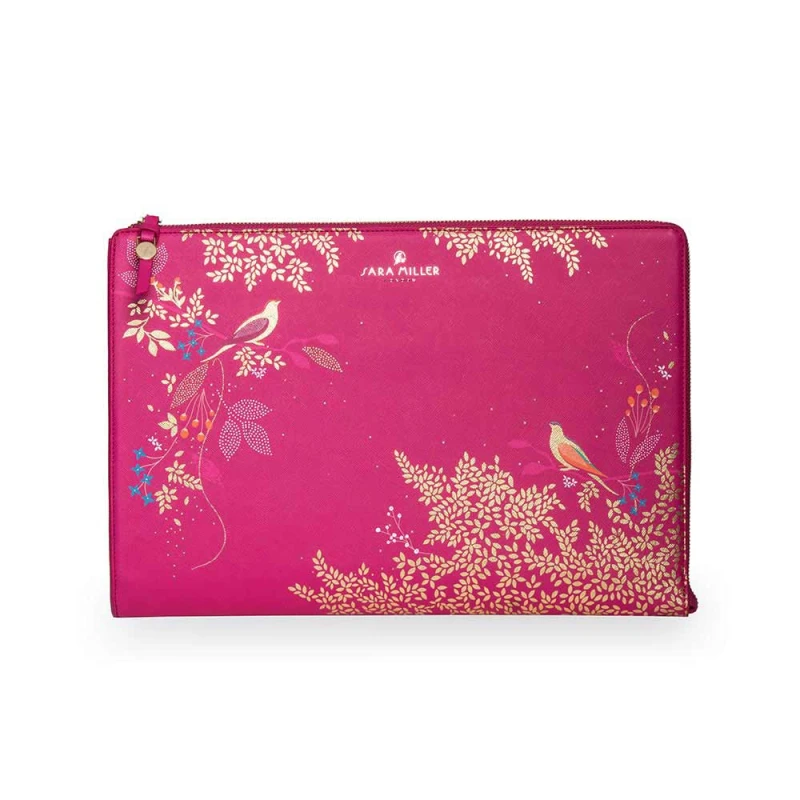 Image of Sara Miller Large Tote Bag With Top Zip - Playing Birds Large Tote Bag With Top Zip - Playing Birds - 29(h) x 50(w) x 17(d) cm - Smokey Blue Birds - S