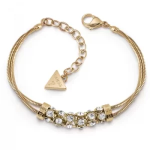 Image of GUESS gold plated double bracelet with centred pave Swarovski crystal bar.