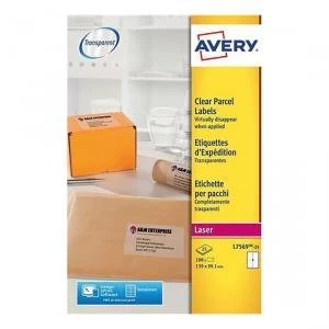 Image of Avery Parcel Labels Clear Gloss Laser 139x99.1mm Ref L7569 25 Pack of