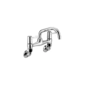 Image of Bristan - Value Lever Chrome Wall Mounted Bridge Kitchen Sink Mixer Tap with Ceramic Disc Valves - VAL2-WMSNK-C-CD - Chrome