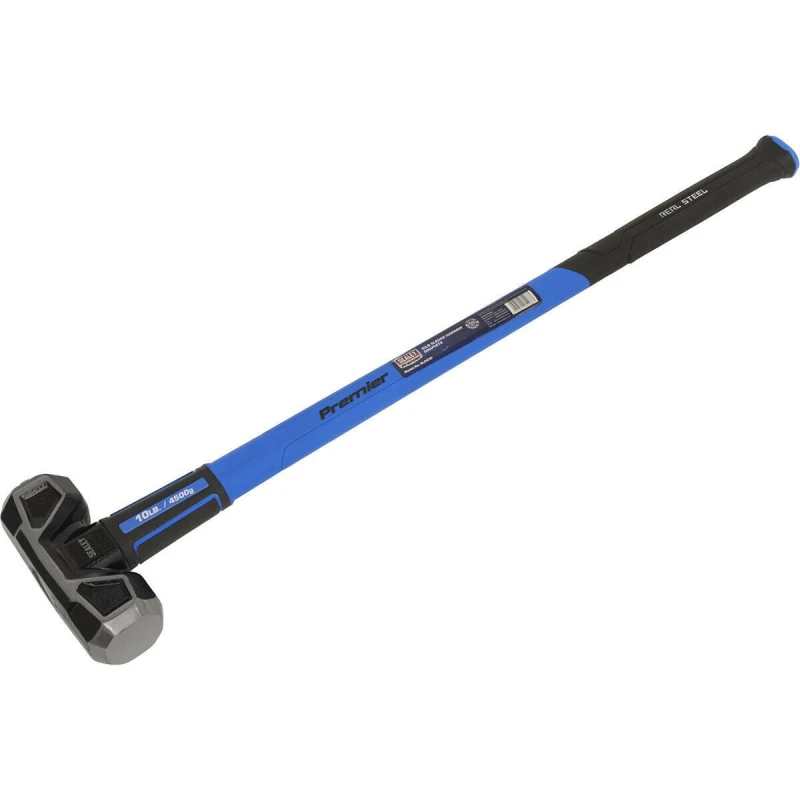 Image of Loops 10lb Sledge Hammer - Fibreglass Handle - Rubber Grip - Drop Forged Carbon Steel Metallics