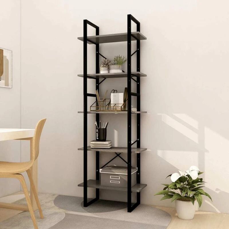 Image of VIDAXL 5-Tier Book Cabinet Grey 60x30x175cm Pinewood Vidaxl 8720286649411