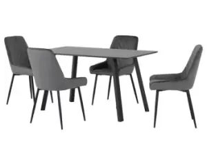 Image of Seconique Berlin Black Dining Table and 4 Avery Grey Velvet Chairs