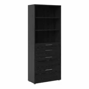Image of Prima Bookcase 2 Shelves With 2 Drawers And 2 File Drawers In Black Woodgrain