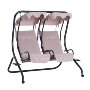 Image of Outsunny Garden Outdoor Swing Chair 2 Seater Swinging Hammock Bench Patio Cushioned Seat With Tray Beige