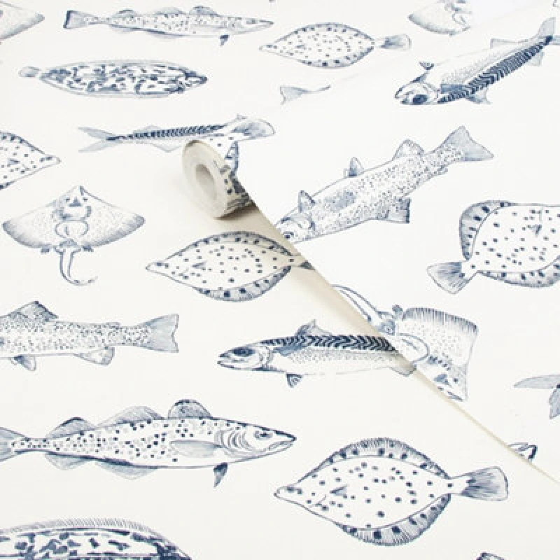 Image of Joules Blue Fish Smooth Wallpaper