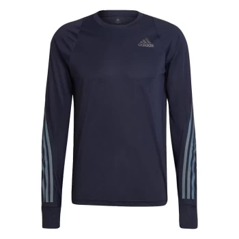 Image of adidas Run Icon Full Reflective 3-Stripes Long-Sleeve Top - Legend Ink