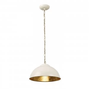 Image of 1 Light Dome Ceiling Pendant Gold Leaf, Gloss Cream Paint, E27