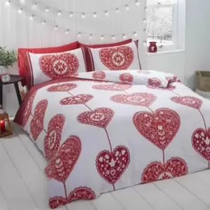 Image of Hearts Scandi Duvet Cover Set, 100% Brushed Cotton, Red, Double
