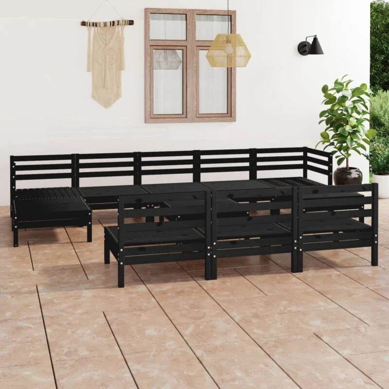 Image of VIDAXL 11 Piece Garden Lounge Set Black Solid Wood Pine Vidaxl 8720286691281