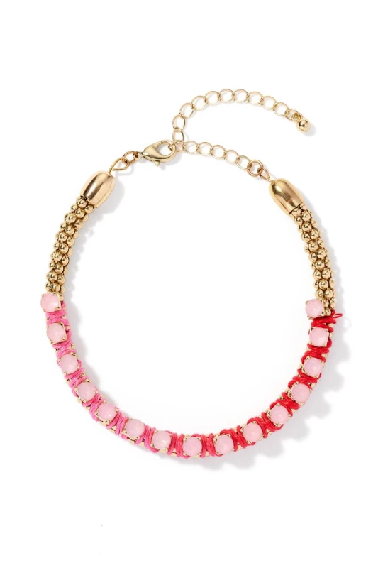 Image of The Fine Collective Womens Gold Tone Hot Pink Boho Bracelet Size: 7.5inch Gold Female 7.5inch