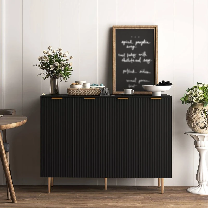 Image of HOMCOM Sideboard Buffet Cabinet with Adjustable Shelves, Black Unisex